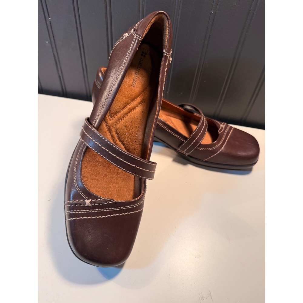 Naturalizer Albanie Brown Leather Mary Jane Wedge Shoes Square Toe 9.5M 3921